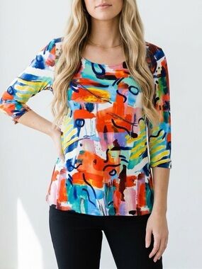 Michael Tyler artistic vibrant bold abstract wearable art scoop-neck relaxed Top